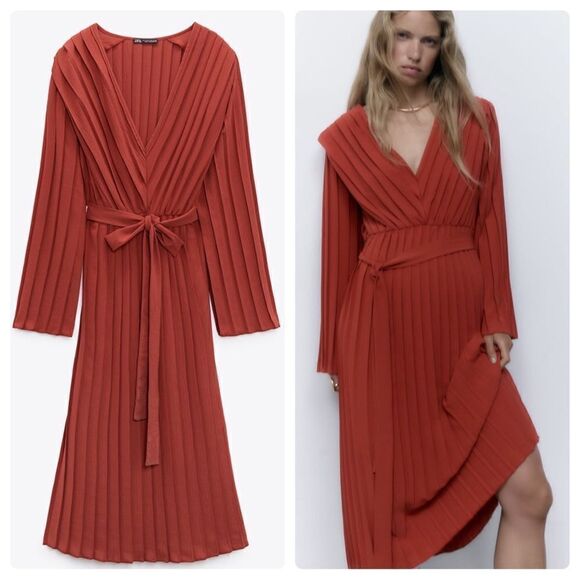 Zara Pleated Midi Dress New - Picture 2 of 9